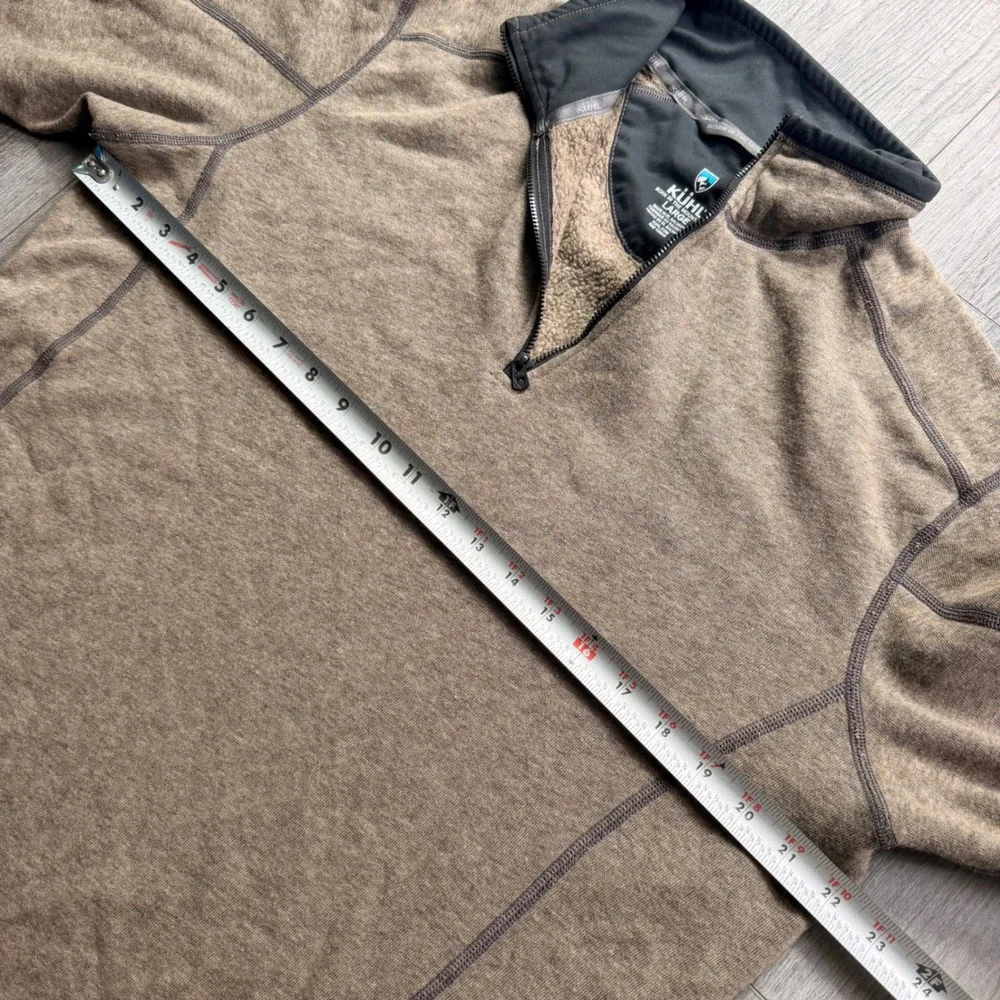 Kuhl Mens Large Brown 1/4 Zip Fleece Pullover Sherpa Lined Outdoor Hiking